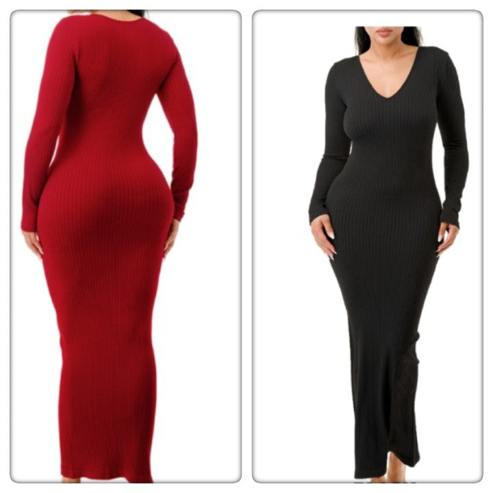 Long sleeve ribbed dress 500