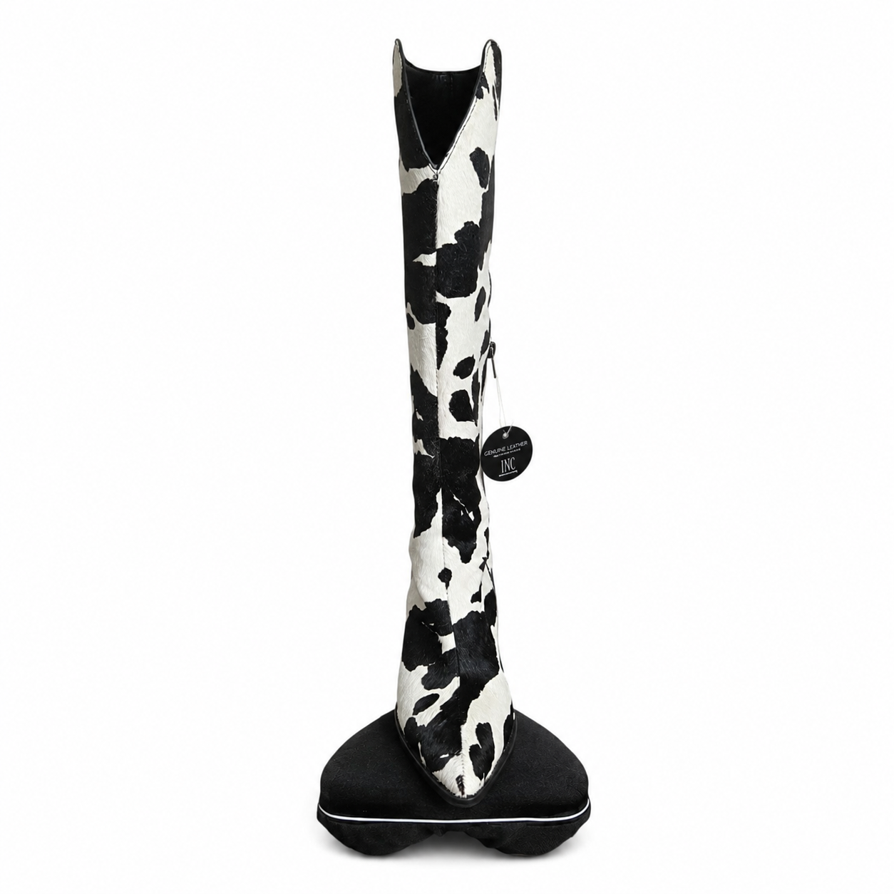 Black & White Cow Print Knee-High Boots