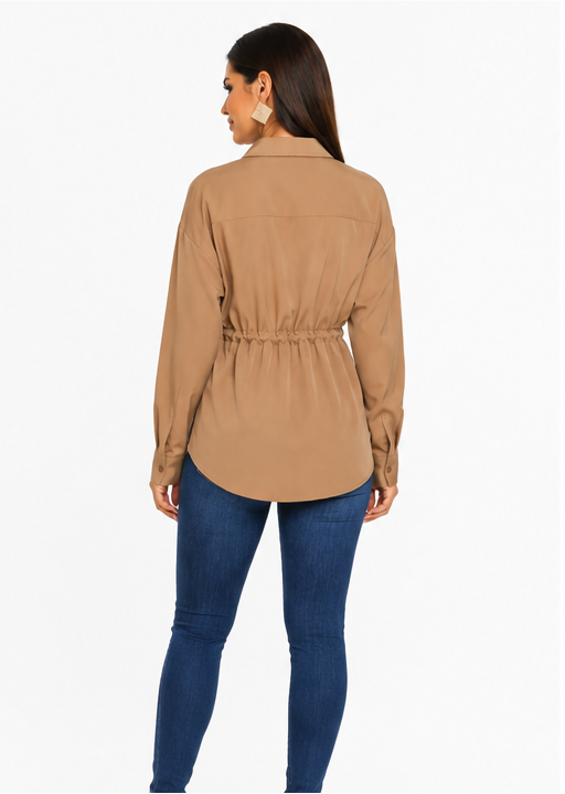 Women's Long Sleeve Button-Down Waist-Tie Shirt