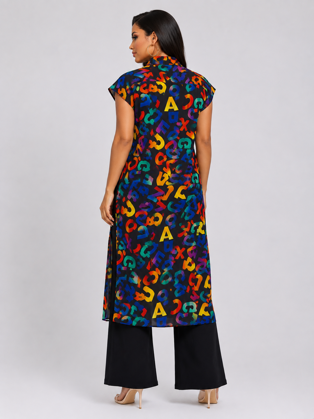 Women's Multicolor Letter Print Longline Tunic