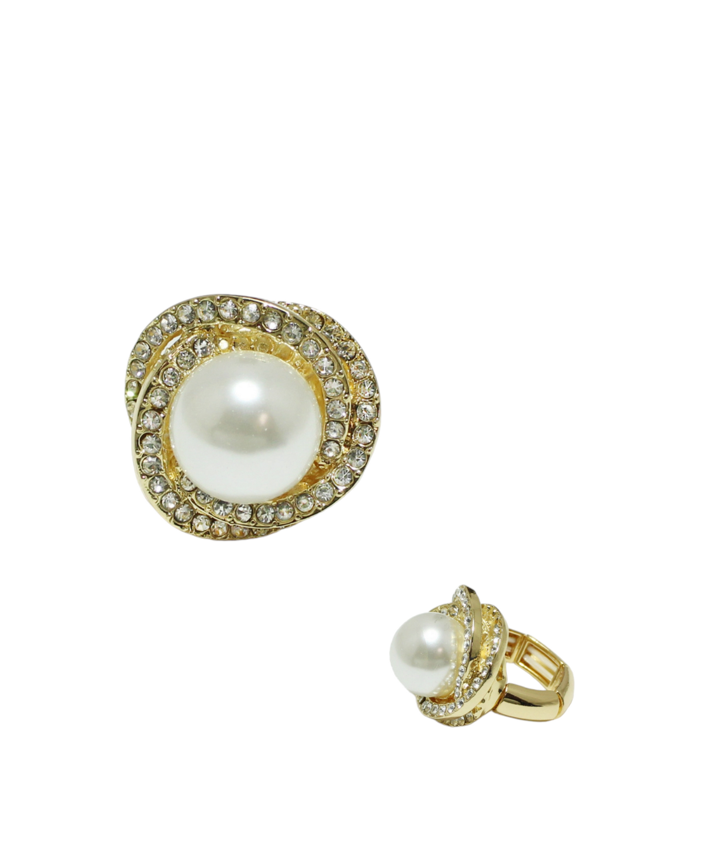 Silver or Gold , pearl with rhinestone stretch ring.