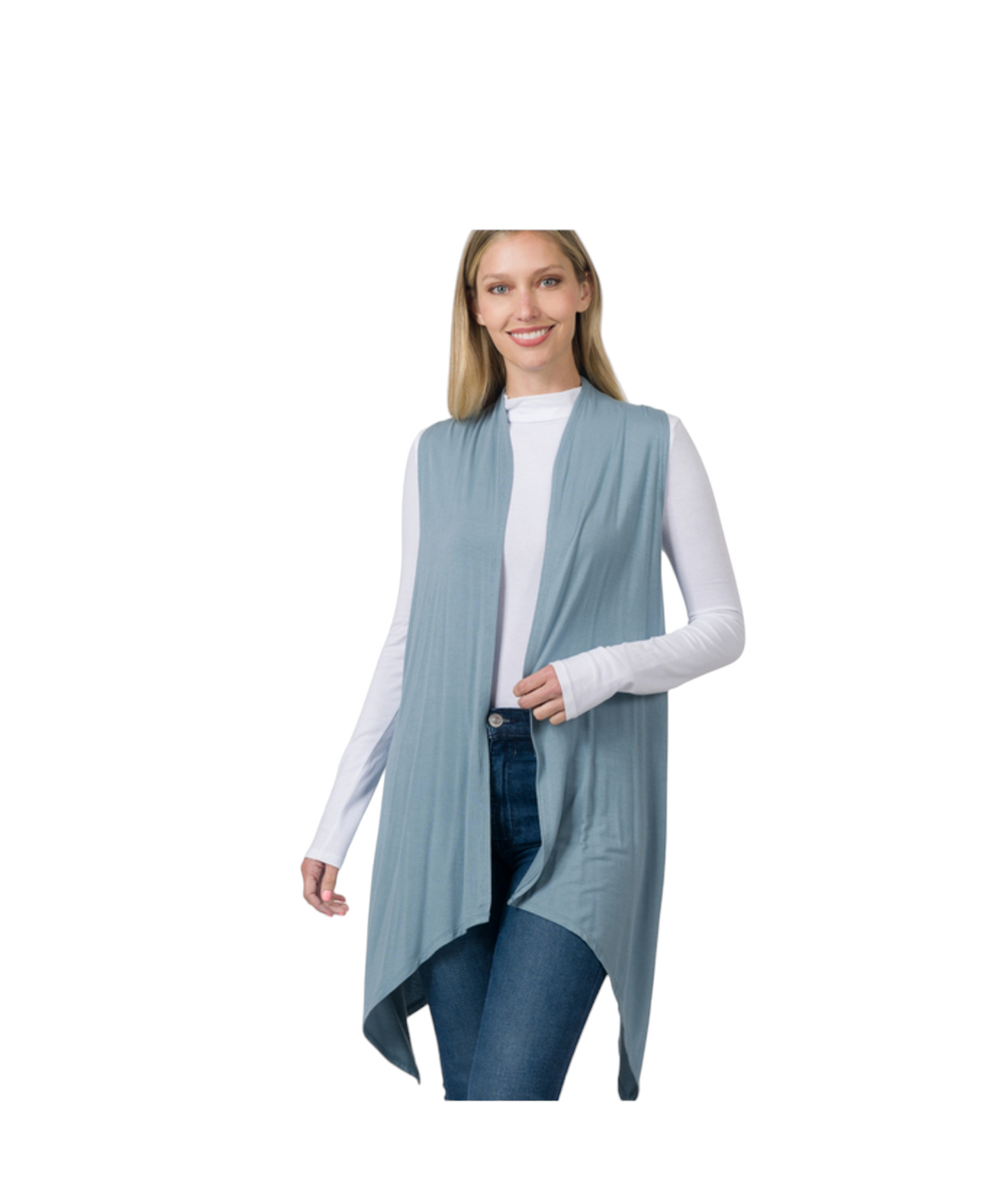 Sleeveless Draped Open Front Cardigan