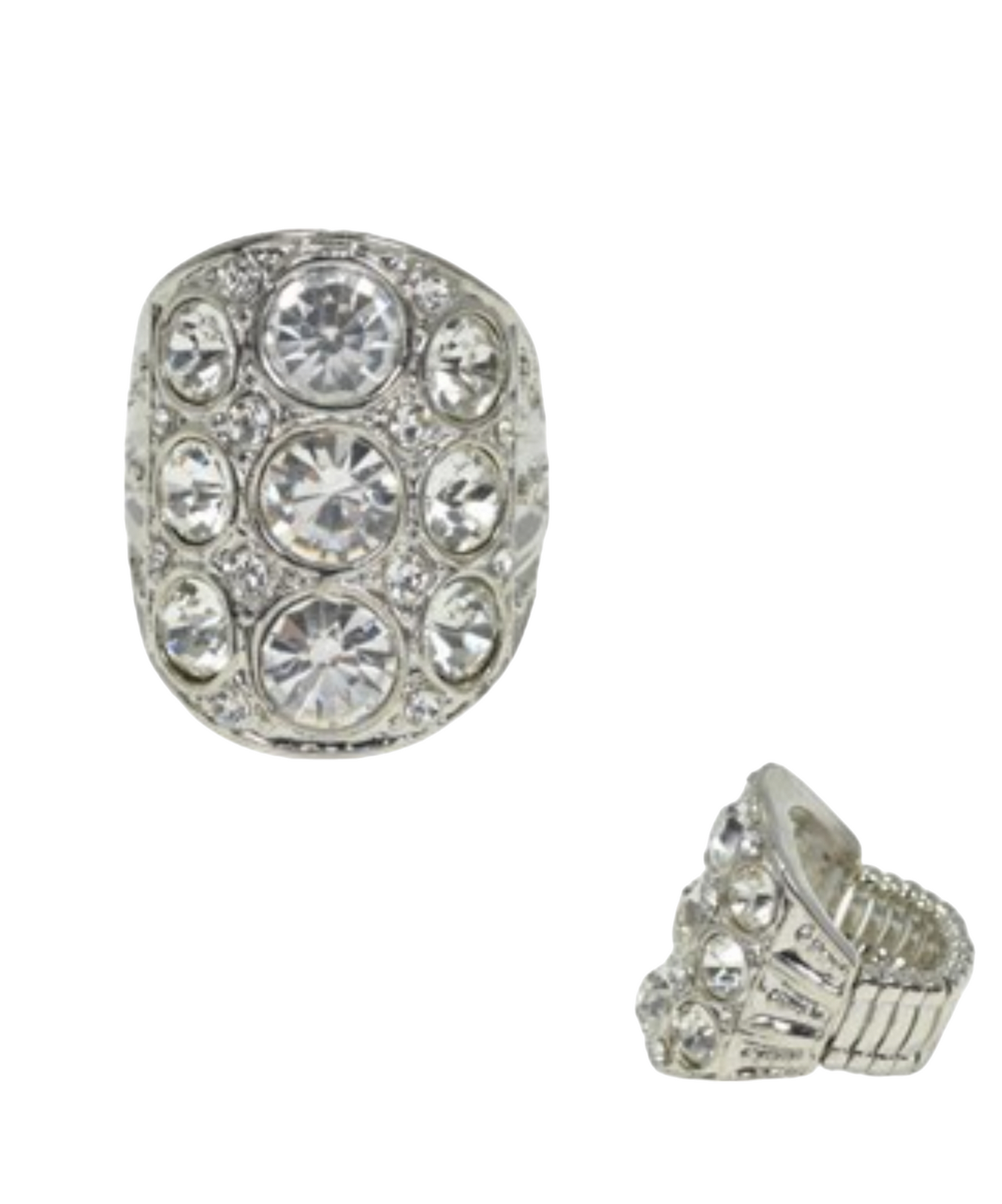 Silver/Clear or Silver White Rhinestone stretch ring
