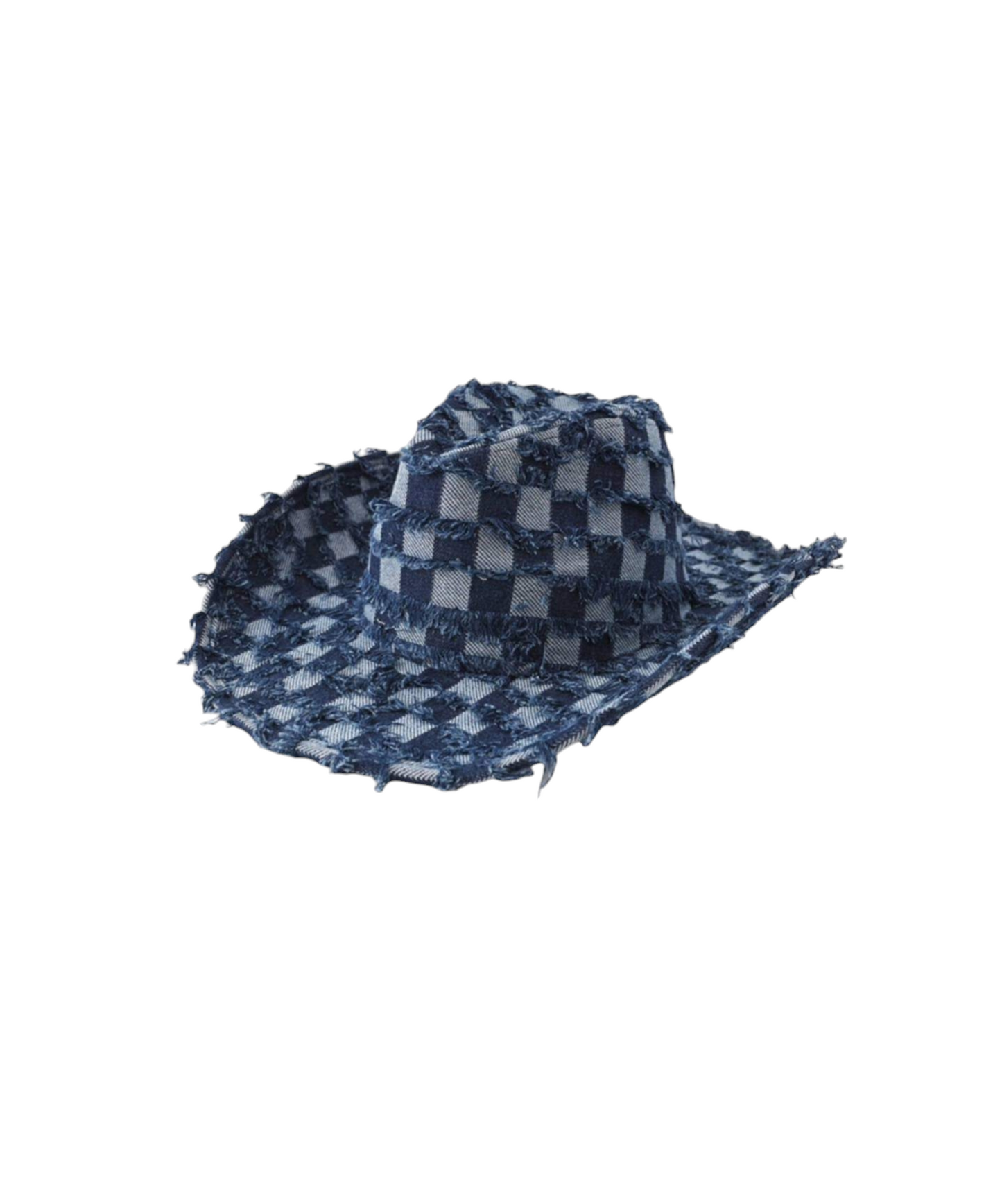 Denim Frayed Check print cowboy hat #123
