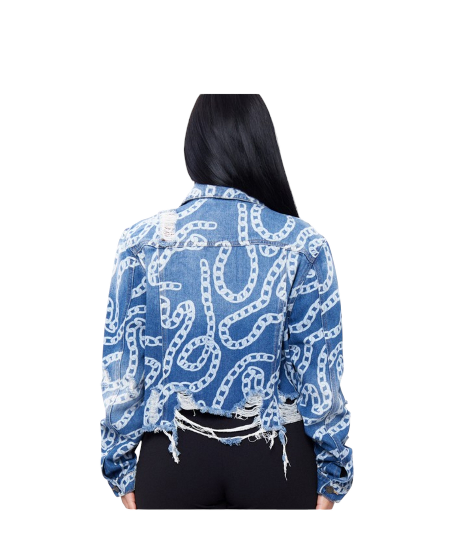Boxy distressed chain denim Jacket #950