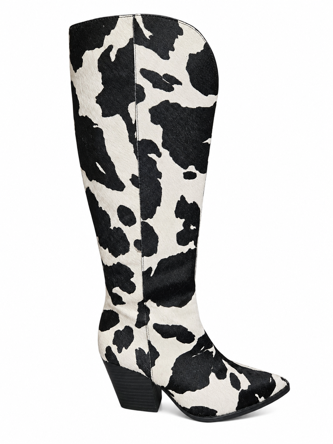 Black & White Cow Print Knee-High Boots