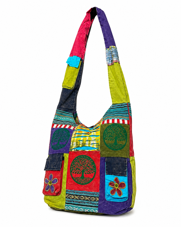 Cotton Flower Pocket Tree of Life 3-Pocket Bag