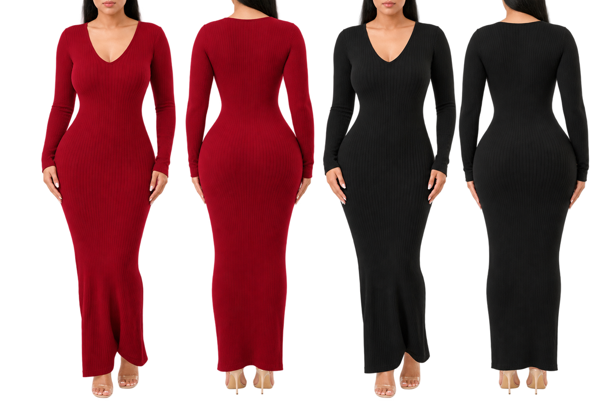 Long Sleeve Ribbed Dress