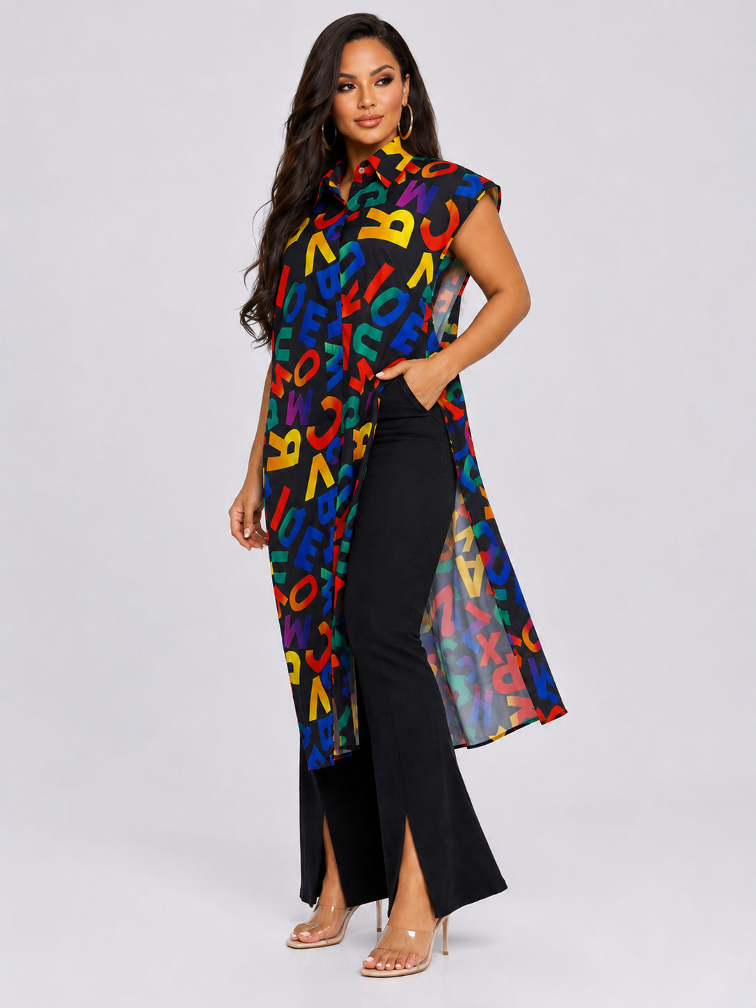 Women's Multicolor Letter Print Longline Tunic