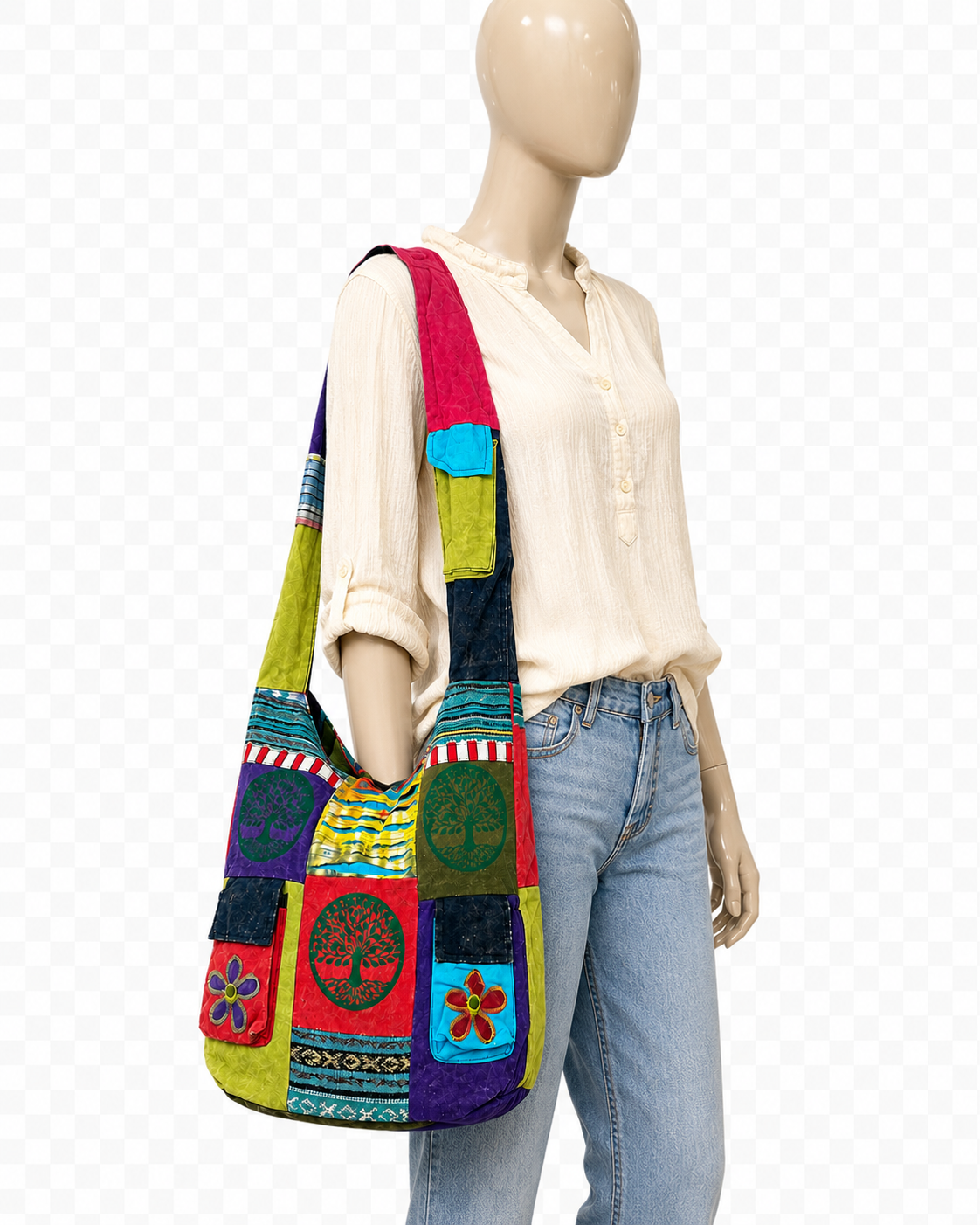 Cotton Flower Pocket Tree of Life 3-Pocket Bag