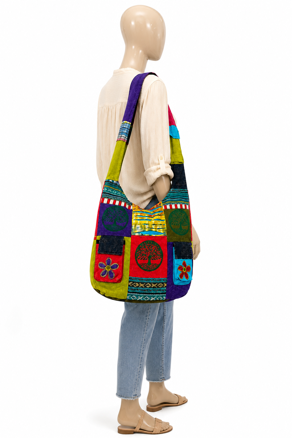 Cotton Flower Pocket Tree of Life 3-Pocket Bag