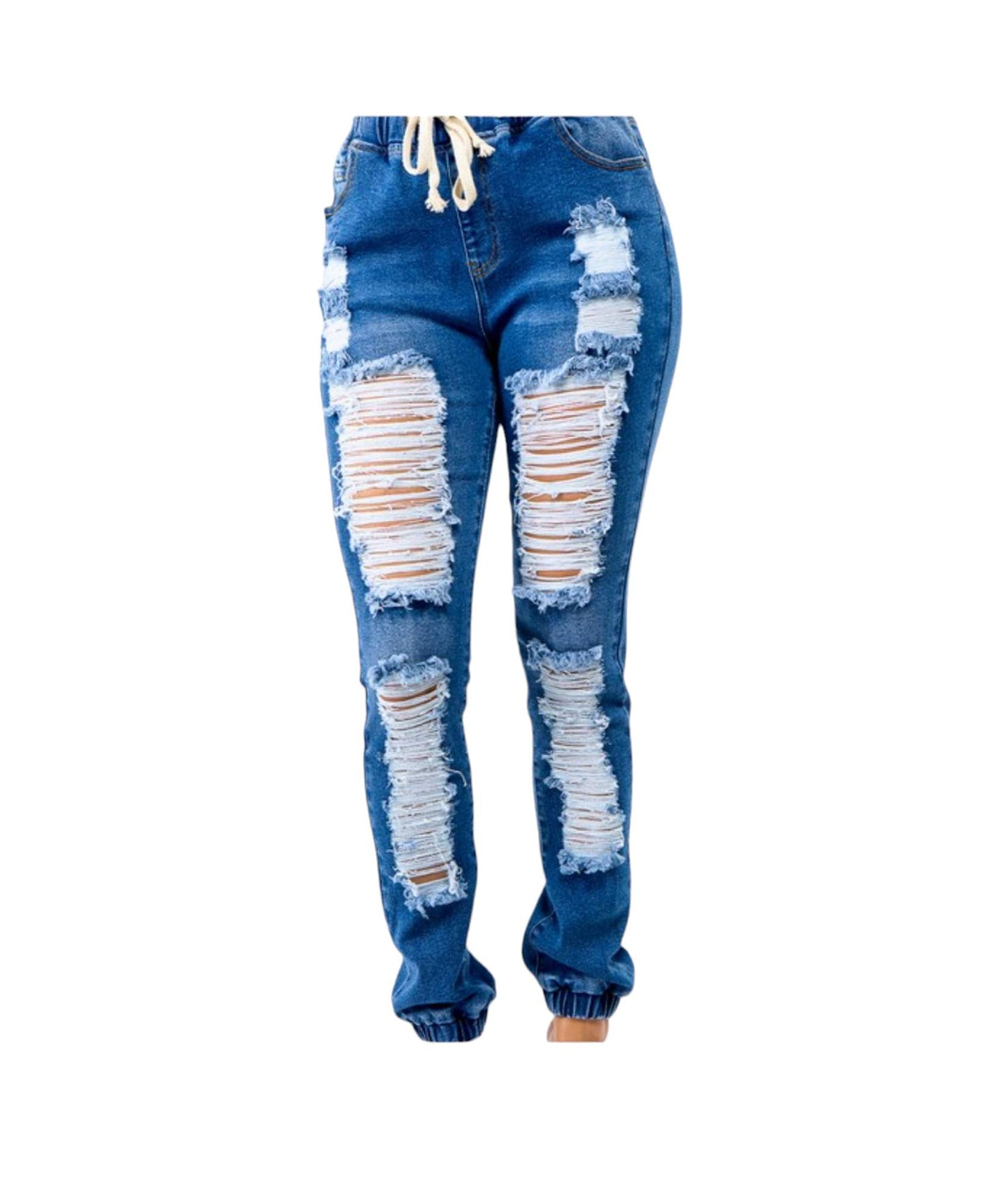 Highwaist Distressed Front Denim Joggers