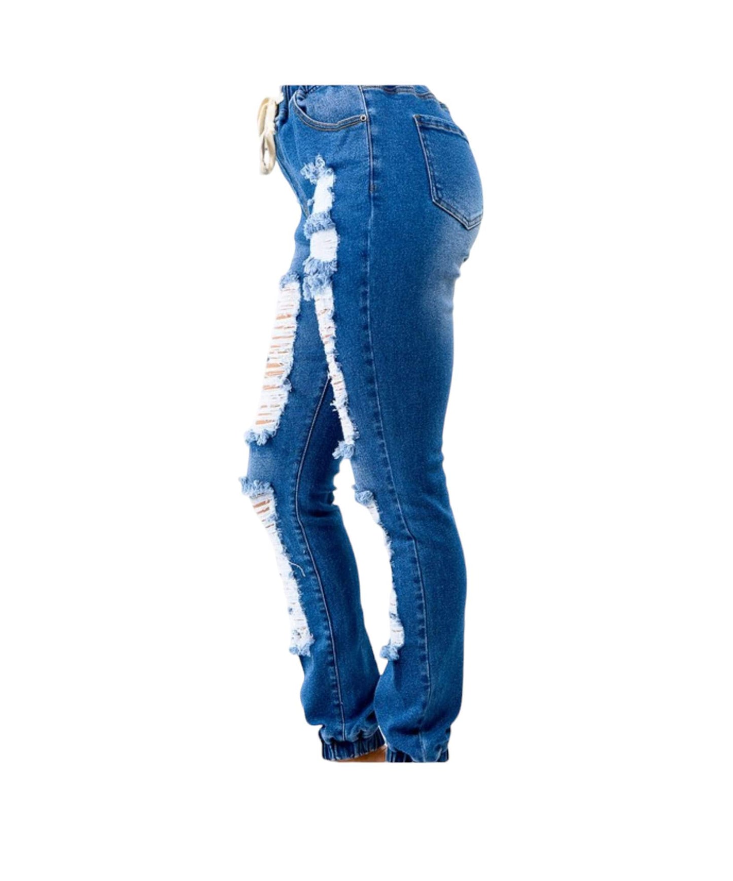 Highwaist Distressed Front Denim Joggers