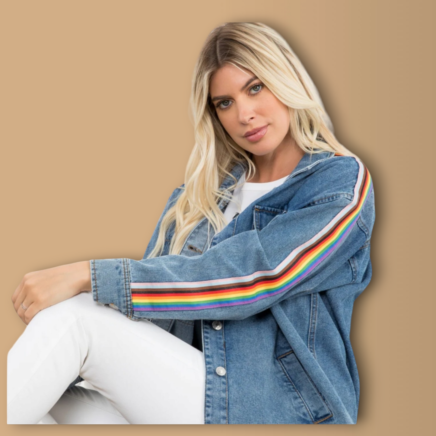 Oversized Denim Jacket Rainbow