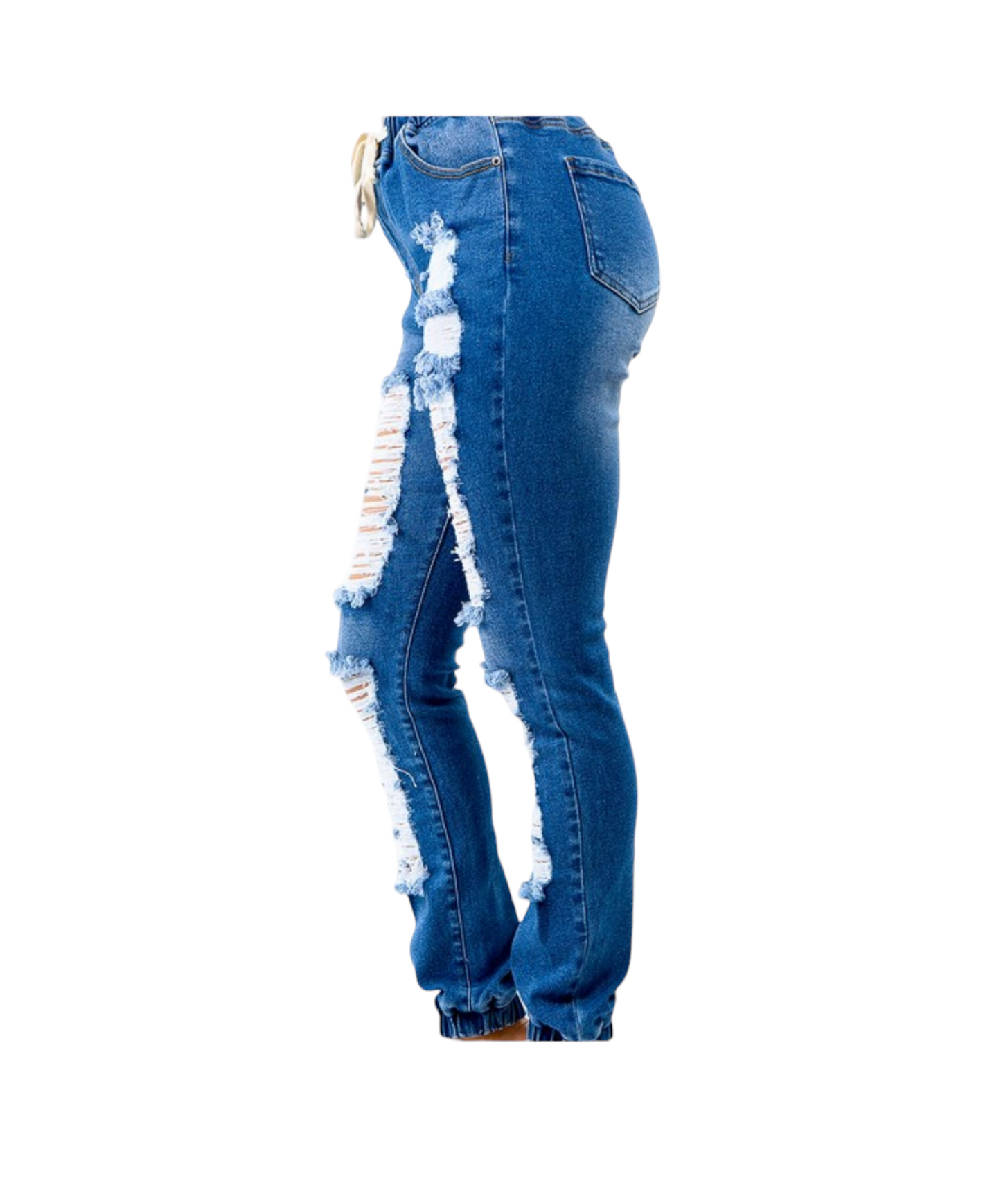 Plus Highwaist Distressed Front Denim Joggers