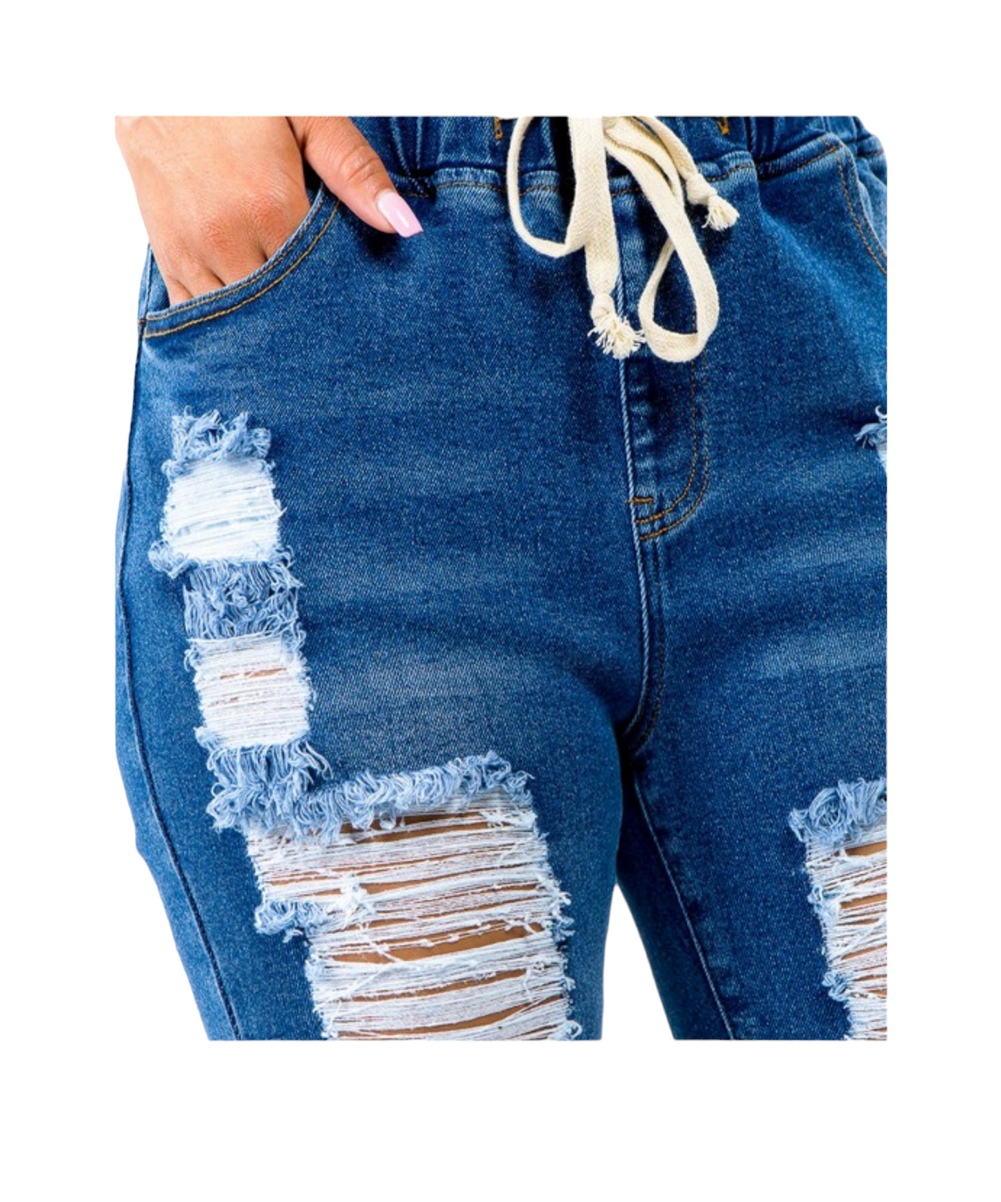 Plus Highwaist Distressed Front Denim Joggers