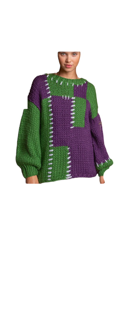 Green/Plum Multi Color Sweater