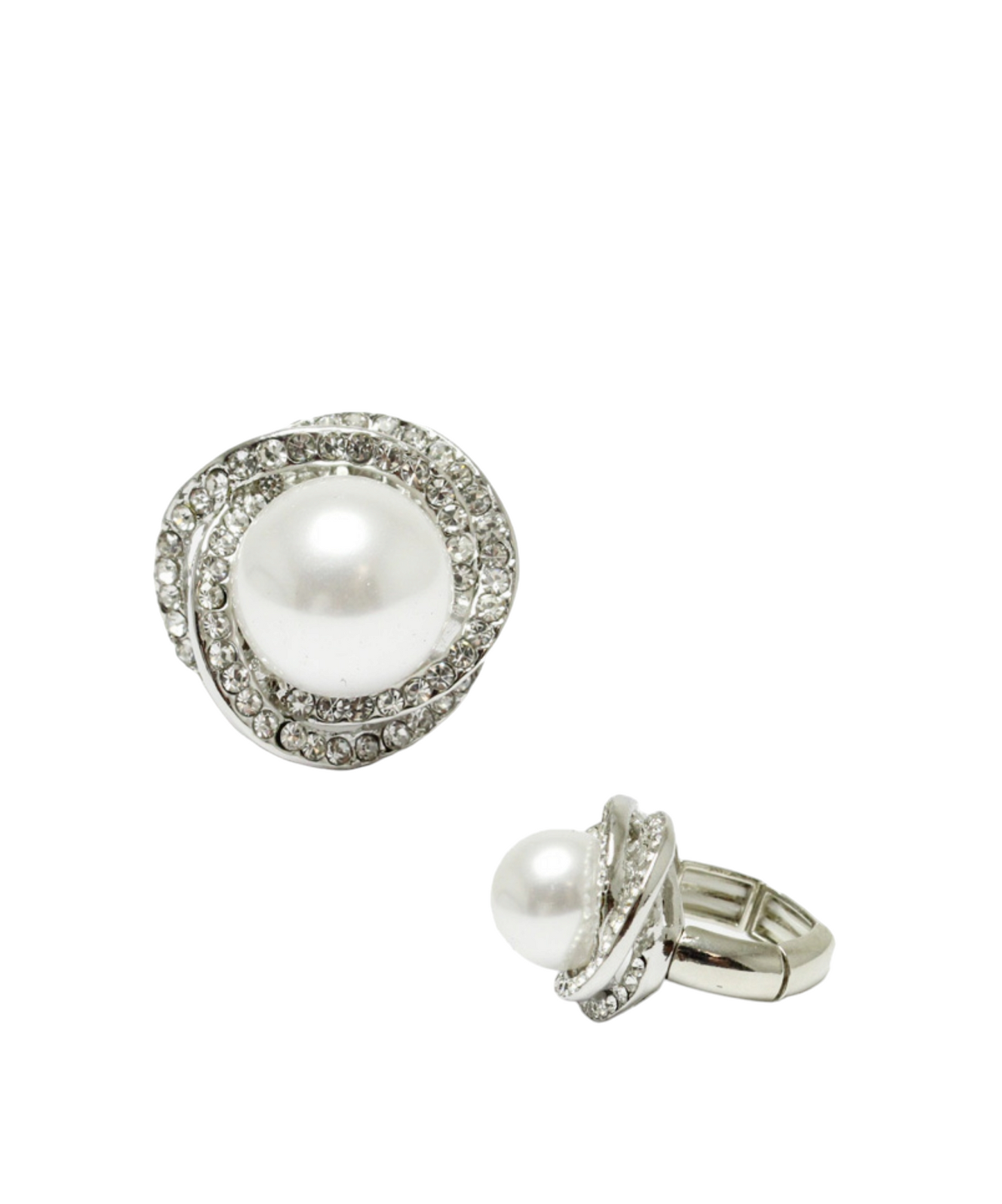 Silver or  Gold , pearl with rhinestone stretch ring.