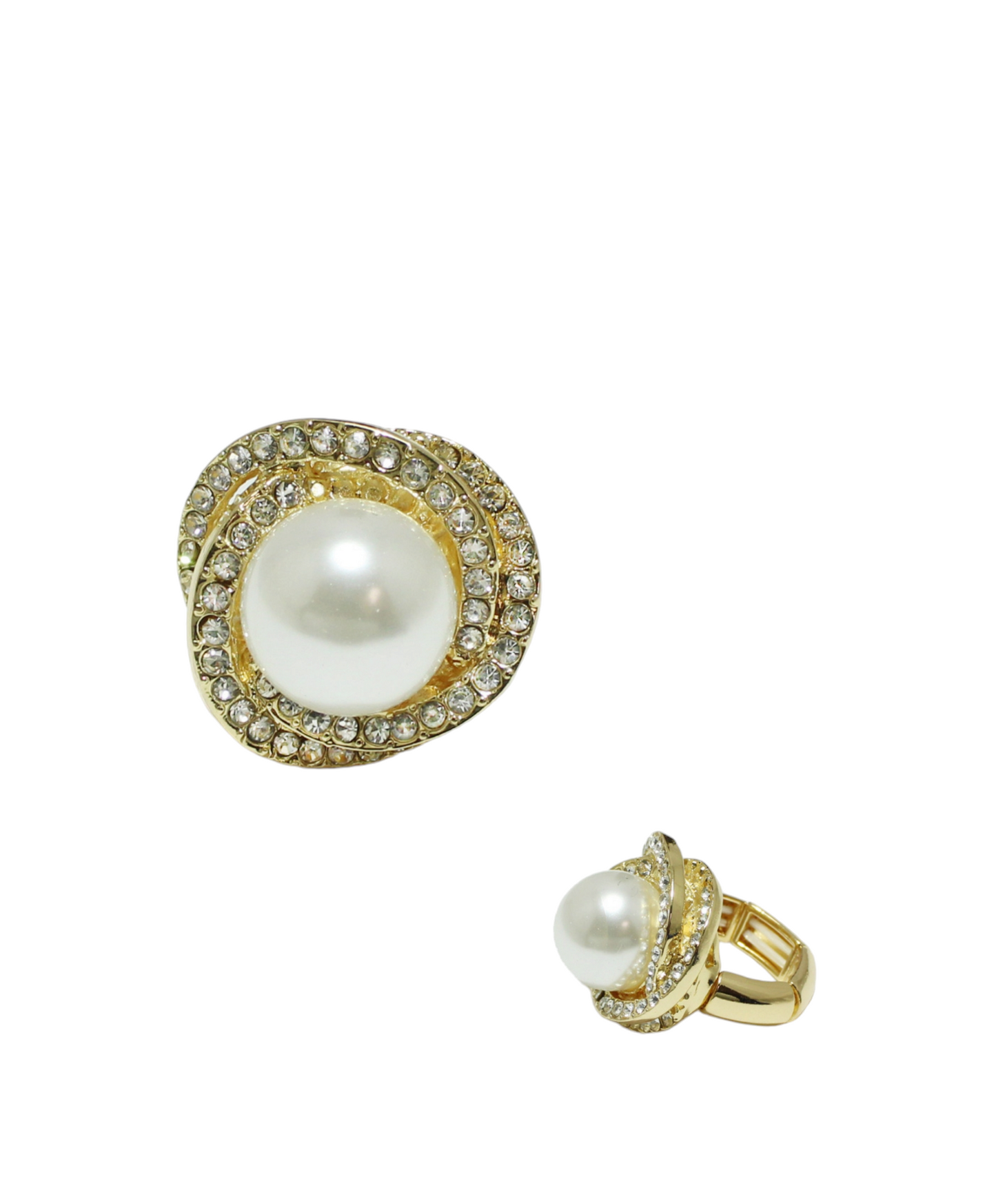 Silver or  Gold , pearl with rhinestone stretch ring.