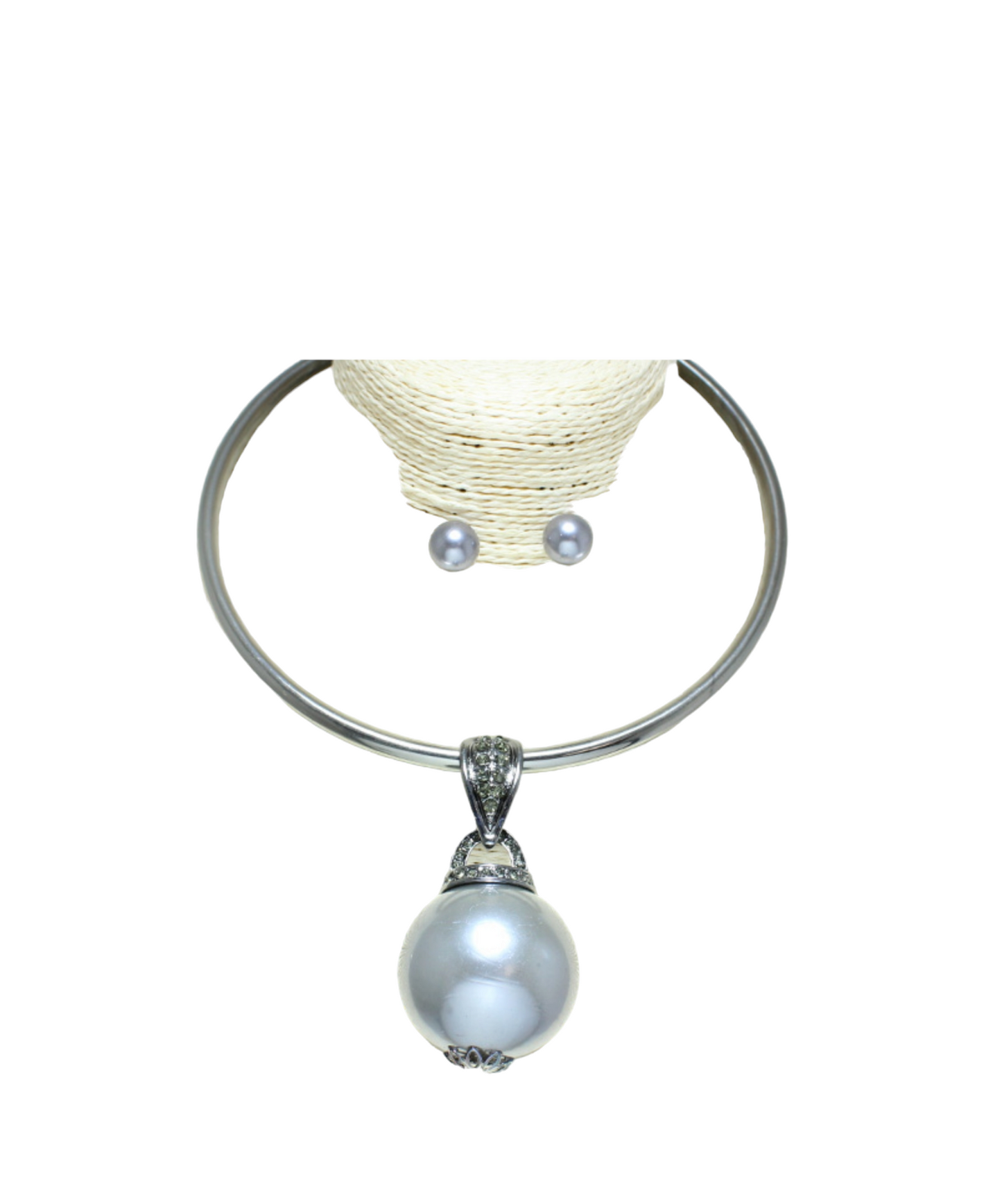 Grey Pearl Drop Choker Necklace & Earring