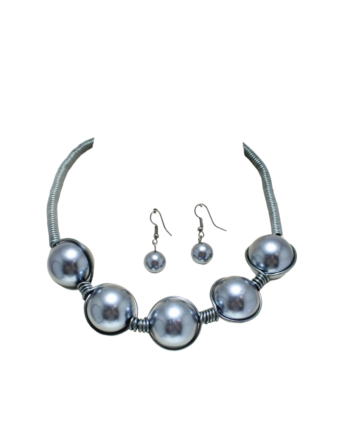 Grey Pearl Wired Necklace & Earring