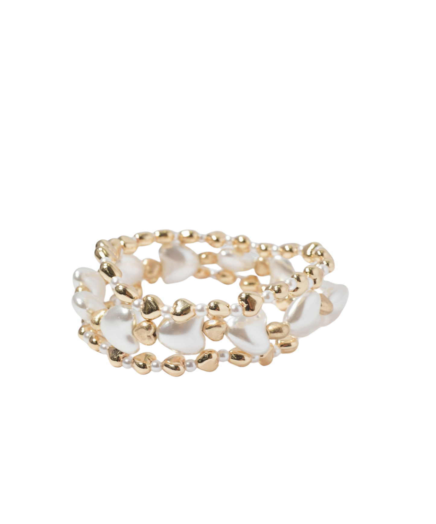 Gold/Pink or Gold/Cream heart freshwater pearl multi layered stretch bracelet