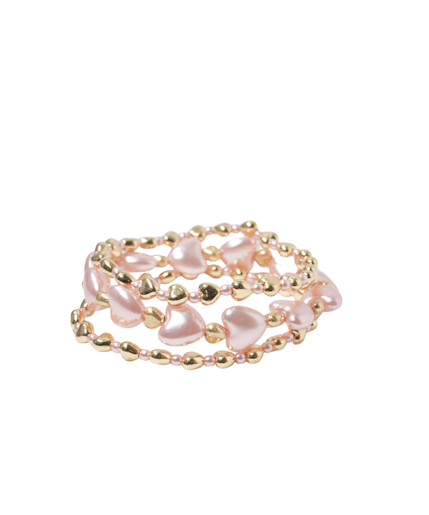 Gold/Pink or Gold/Cream heart freshwater pearl multi layered stretch bracelet