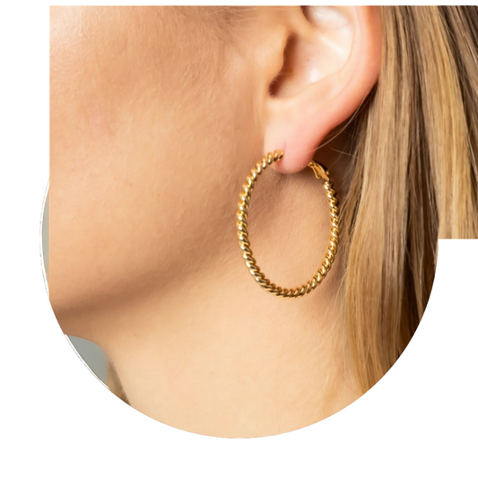 14K Gold Dipped Omega Closure Textured Hoop Earrings