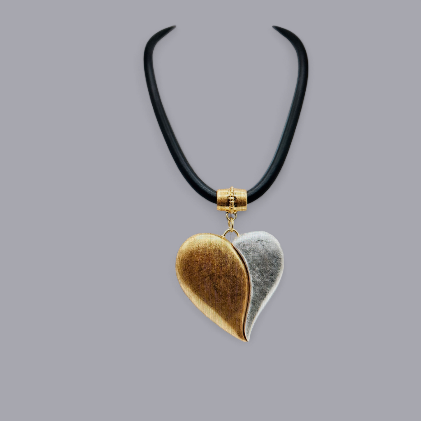 Silver & Gold Split Heart Necklace