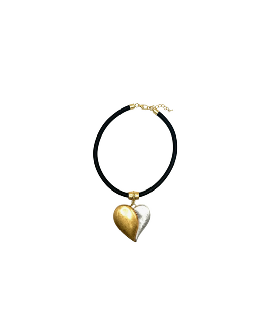 Silver & Gold Split Heart Necklace