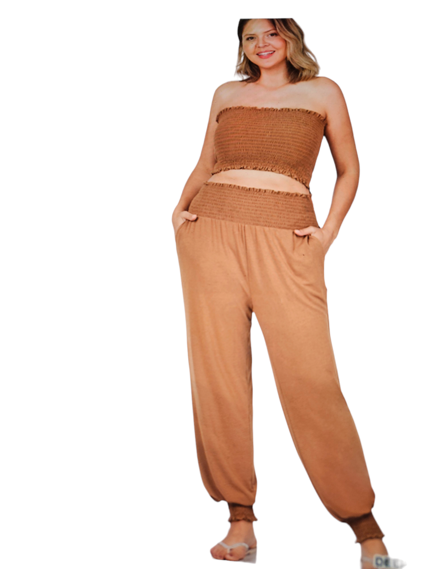 Plus Smocked Tube Top and Jogger Pants