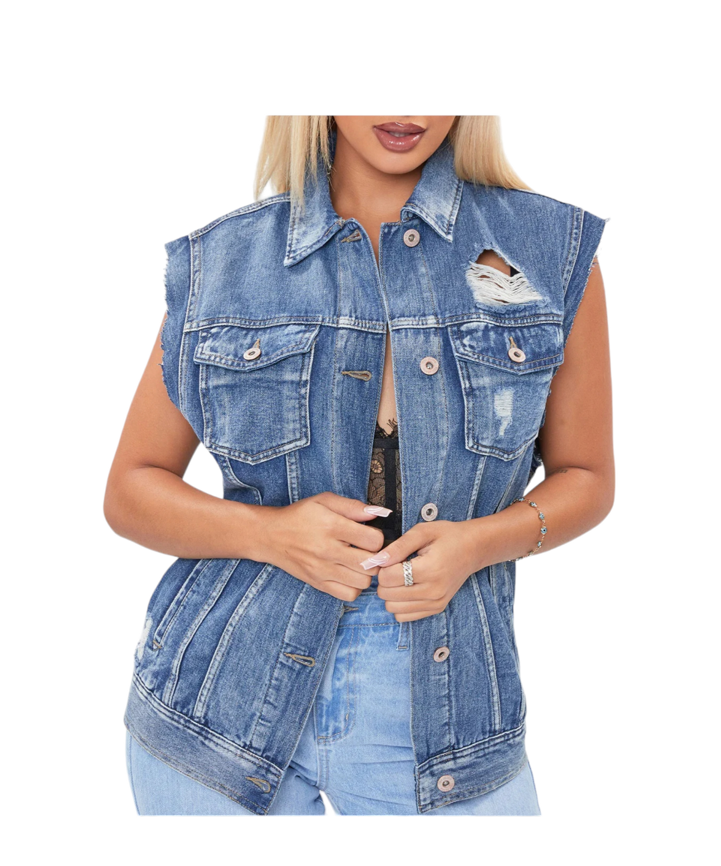 Denim Distressed Vest