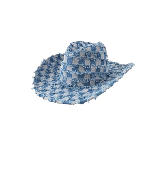 Denim Frayed Check print cowboy hat