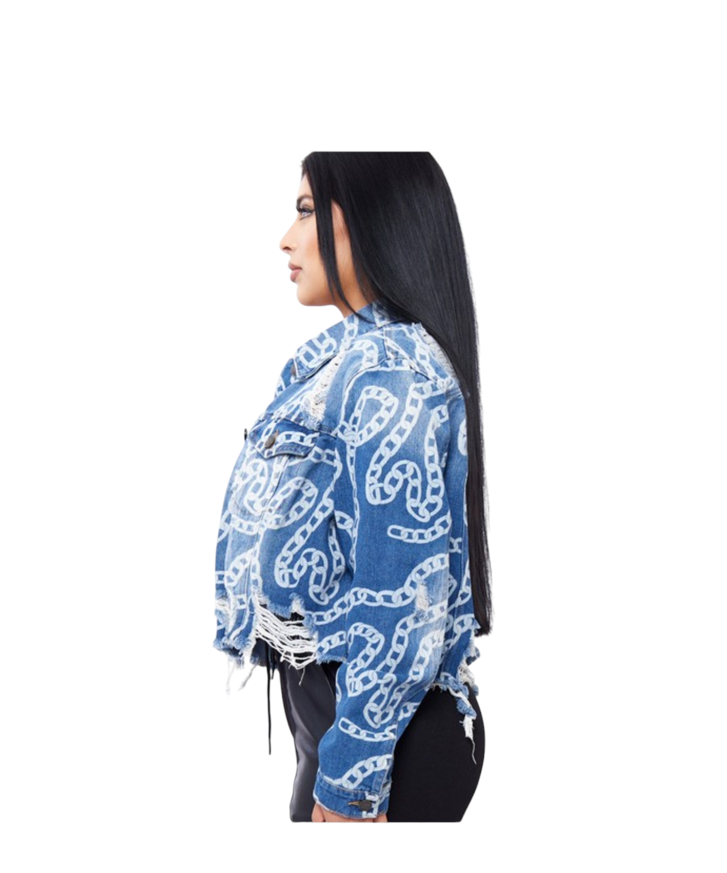 Boxy distressed chain denim Jacket #950