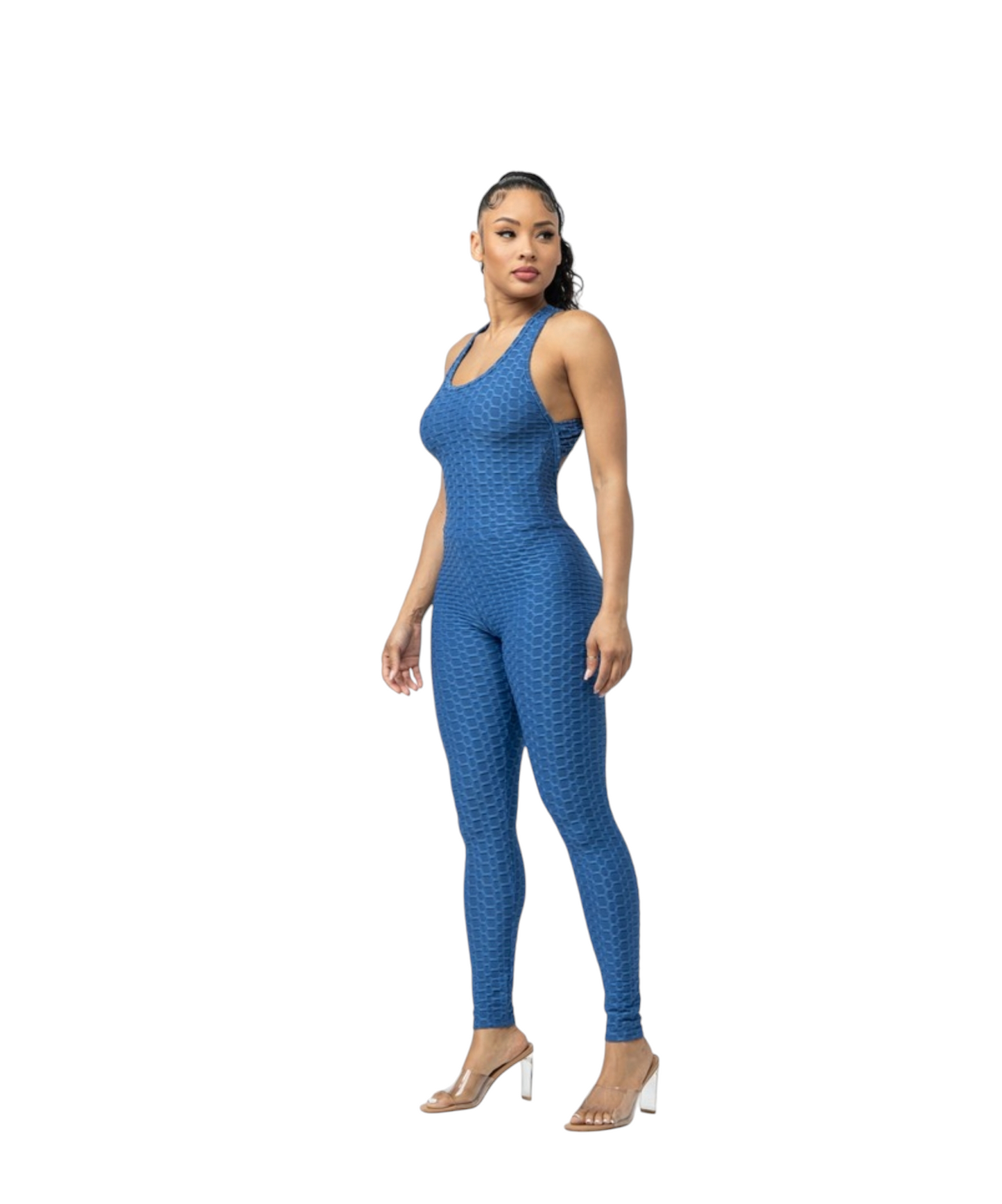 Honeycomb Jacquard Sleeveless Cross Back Jumpsuit #960