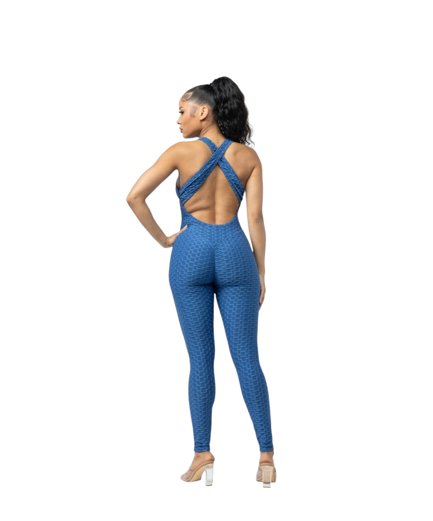 Honeycomb Jacquard Sleeveless Cross Back Jumpsuit #960