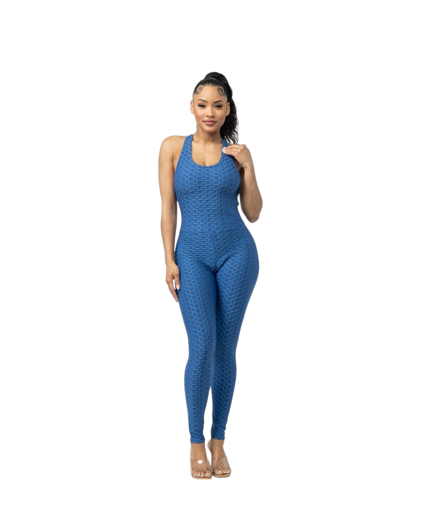 Honeycomb Jacquard Sleeveless Cross Back Jumpsuit #960