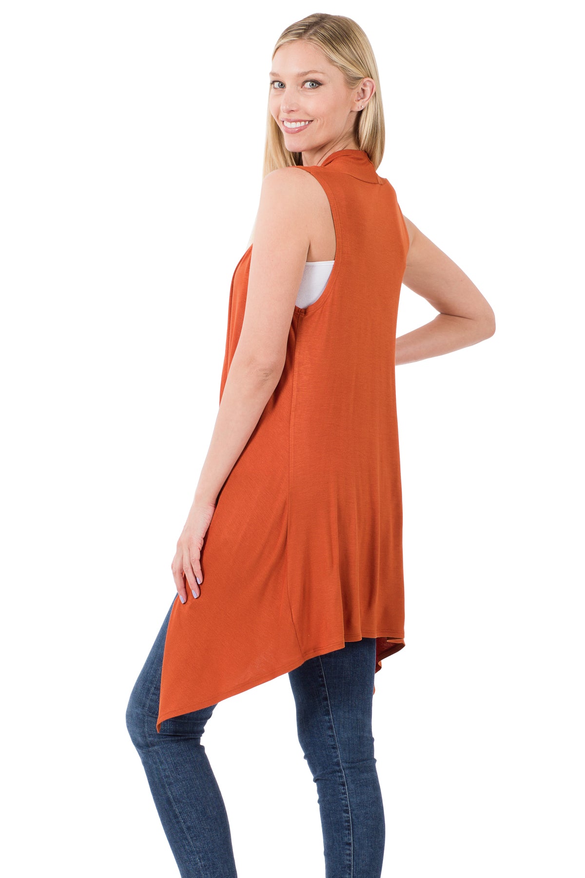 Sleeveless Draped Open Front Cardigan
