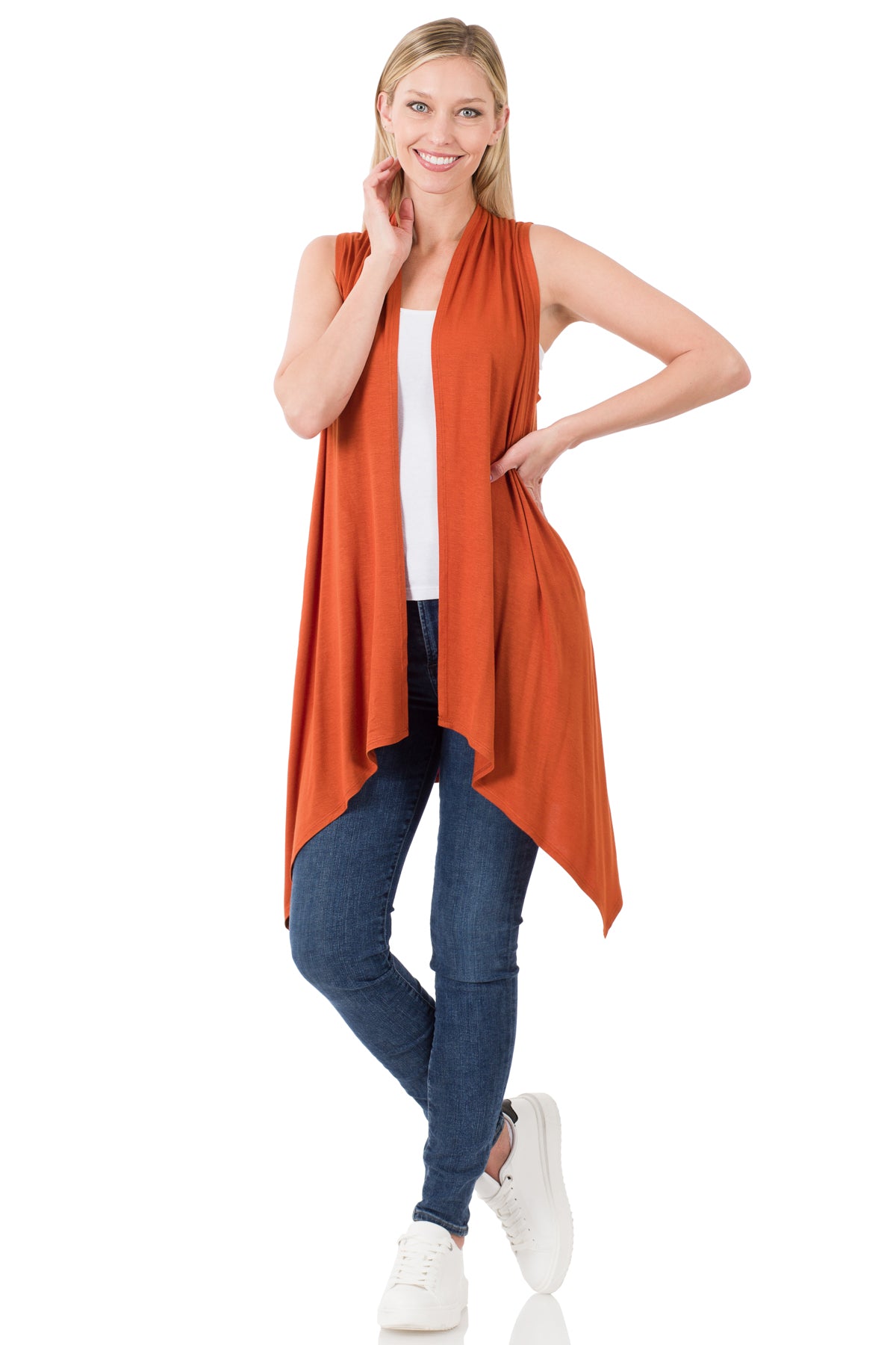 Sleeveless Draped Open Front Cardigan