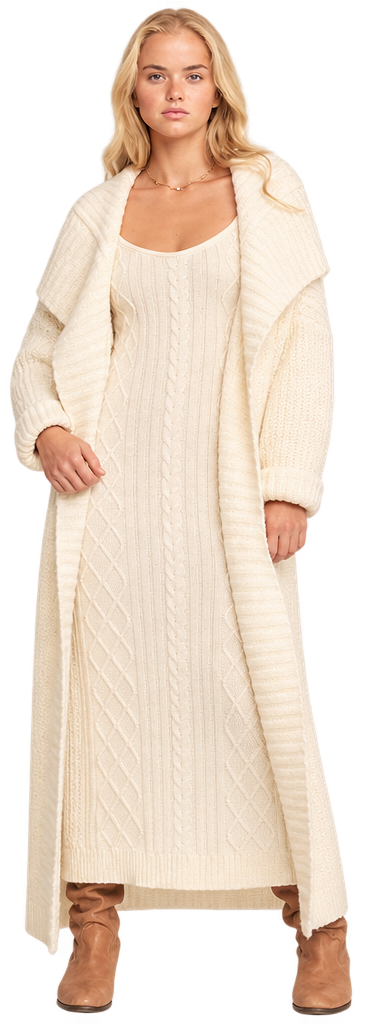 Cozy Cable Knit Maxi Dress & Cardigan Set